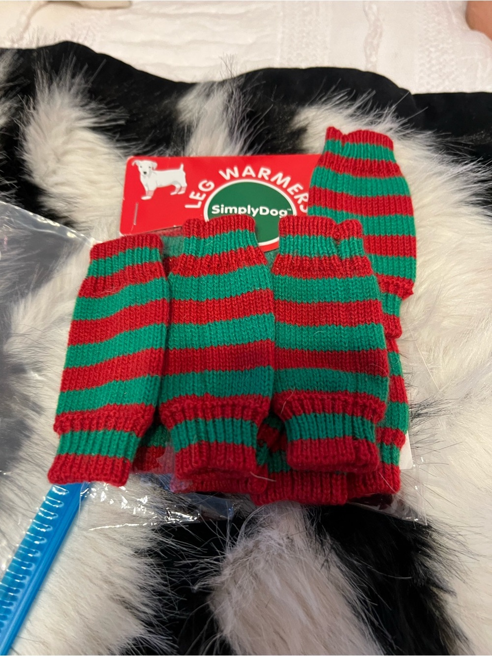 SimplyDog Red & Green Striped Dog Leg Warmers